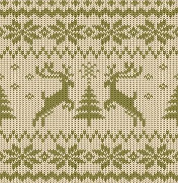 Vector Seamless Knitted Pattern with Deers Stock Illustration