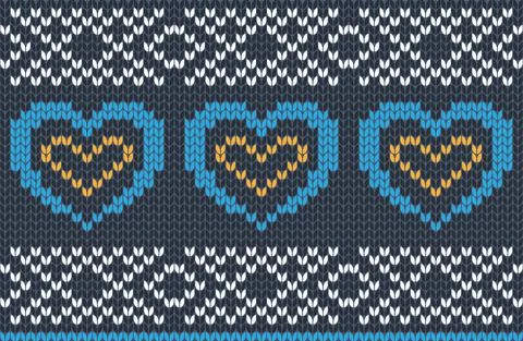 Vector seamless Knitting Pattern in blue, yellow and white colors. Autumn Stock Illustration