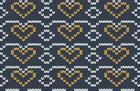 Vector seamless Knitting Pattern in blue, yellow and white colors. Autumn Design Stock Illustration