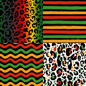 Vector seamless kwanzaa pattern set with colored leopard print and geomerrica Illustrazione stock