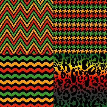 Vector seamless kwanzaa pattern set with colored leopard print and geomerrica Illustrazione stock