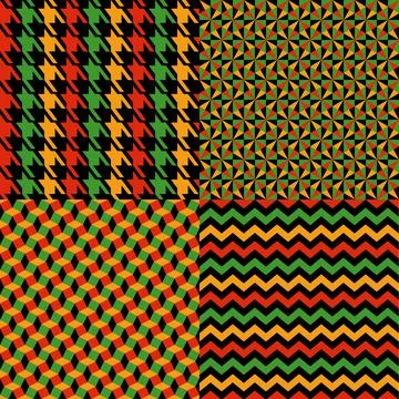 Vector seamless kwanzaa pattern set with colored print and geomerrical seamless Illustrazione stock