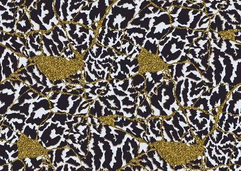 Vector seamless leopard skin pattern, kintsugi art concept, Golden, black, white Stock Illustration