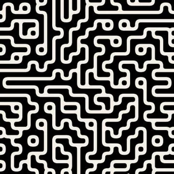 Vector Seamless Line Circuit Maze Pattern Stock Illustration