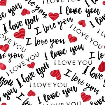 Vector seamless love heart pattern. Hand draw letters and hearts. Cute pattern Stock Illustration