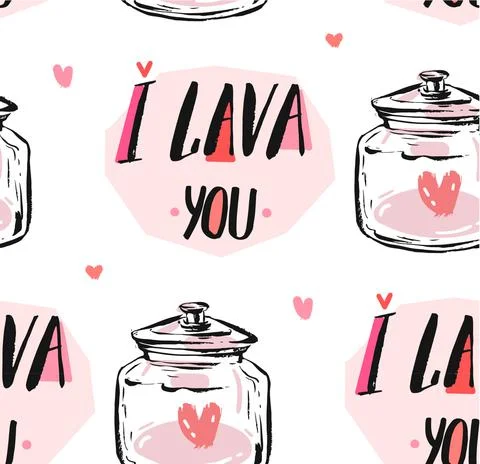 Vector seamless love heart shape pattern. Hand draw letters and hearts. Cute 스톡 일러스트