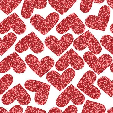 Vector. Seamless love pattern: hand-drawn heart shape made up of kisses. Stock Illustration