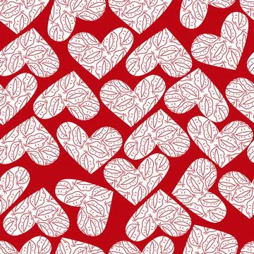 Vector. Seamless love pattern: hand-drawn heart shape made up of kisses. Stock Illustration
