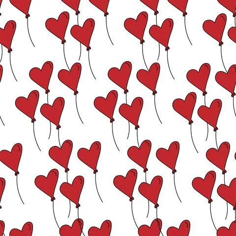 Vector. Seamless love pattern, hand drawn group, contour heart shaped balloons. Stock Illustration