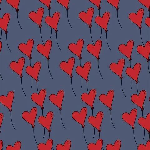 Vector. Seamless love pattern, hand drawn group, contour heart shaped balloons. Stock Illustration