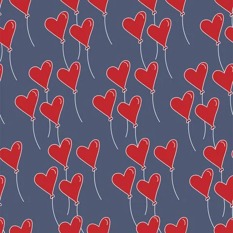 Vector. Seamless love pattern, hand drawn group, contour heart shaped balloons. Stock Illustration