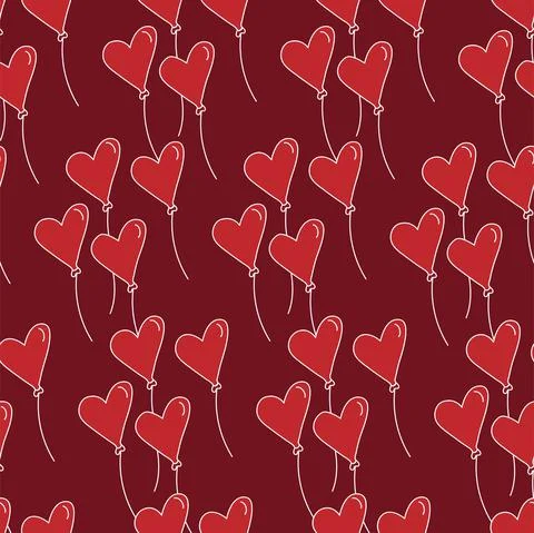Vector. Seamless love pattern, hand drawn group, contour heart shaped balloons. Stock Illustration