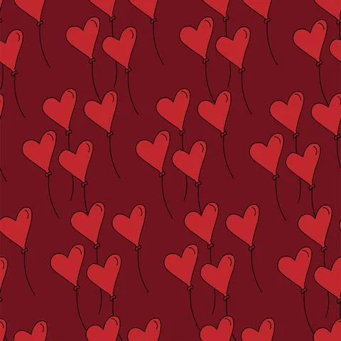 Vector. Seamless love pattern, hand drawn group, contour heart shaped balloons. Stock Illustration