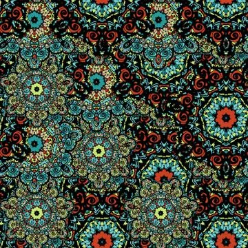 Vector seamless mandala flower pattern background Stock Illustration