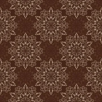 Vector Seamless Mandala Pattern over dark brown Stock Illustration