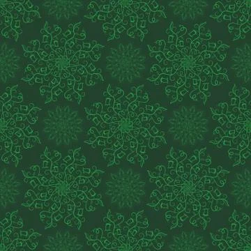 Vector Seamless Mandala Pattern over green Stock Illustration