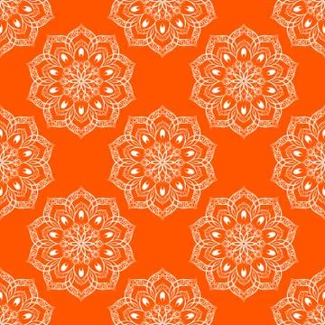 Vector Seamless Mandala Pattern over orange Stock Illustration