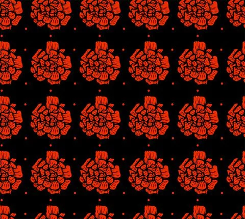 Vector seamless marigold flower pattern on a black background. Stock Illustration