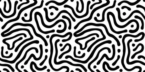 Vector seamless maze pattern. Abstract wavy black and white background. Stock Illustration