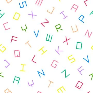 Vector seamless minimalistic alphabet pattern with colorful latin letters Illustrazione stock