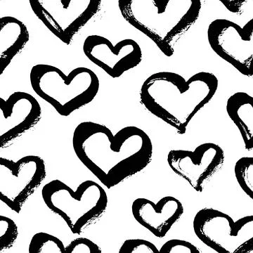 Vector seamless modern heart pattern. Trendy ink hand drawn illu Stock Illustration