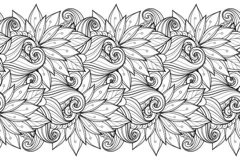 Vector Seamless Monochrome Floral Pattern Stock Illustration