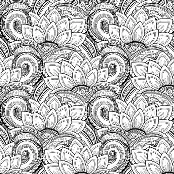Vector Seamless Monochrome Floral Pattern Stock Illustration