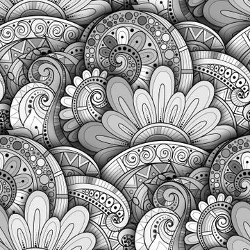 Vector Seamless Monochrome Floral Pattern Stock Illustration