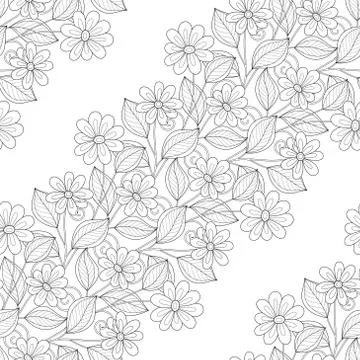 Vector Seamless Monochrome Floral Pattern Stock Illustration