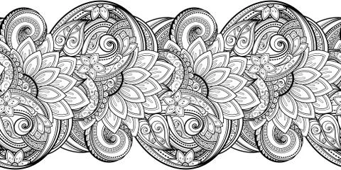 Vector Seamless Monochrome Floral Pattern Stock Illustration