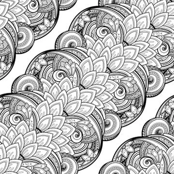 Vector Seamless Monochrome Floral Pattern Stock Illustration