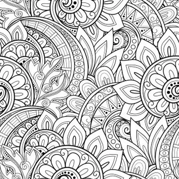 Vector Seamless Monochrome Floral Pattern Stock Illustration