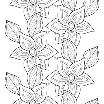 Vector Seamless Monochrome Floral Pattern Stock Illustration