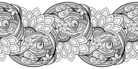 Vector Seamless Monochrome Floral Pattern 스톡 일러스트