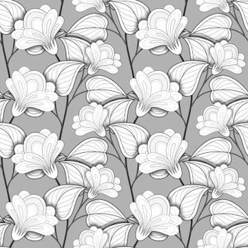 Vector Seamless Monochrome Floral Pattern Stock Illustration