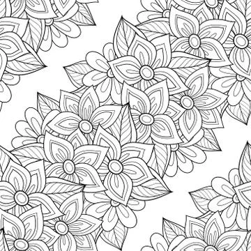 Vector Seamless Monochrome Floral Pattern Illustrazione stock