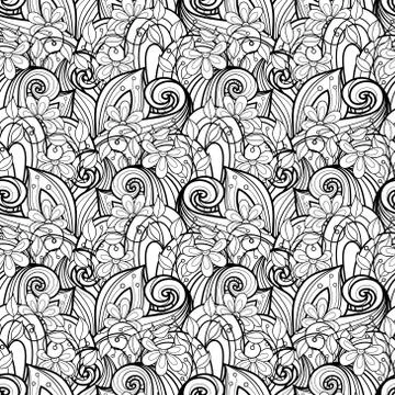 Vector Seamless Monochrome Floral Pattern Illustrazione stock