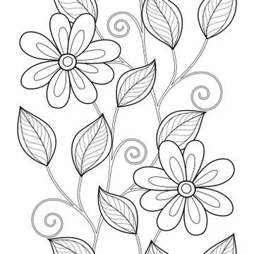 Vector Seamless Monochrome Floral Pattern Stock Illustration