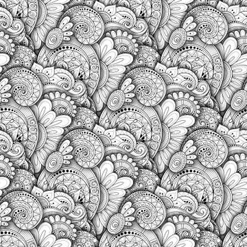 Vector Seamless Monochrome Floral Pattern Stock Illustration