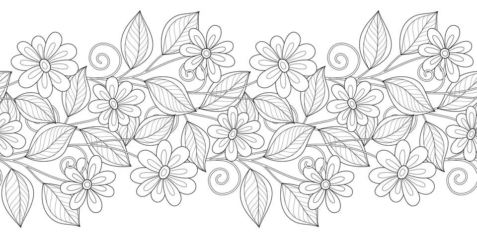 Vector Seamless Monochrome Floral Pattern Stock Illustration
