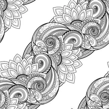 Vector Seamless Monochrome Floral Pattern Stock Illustration