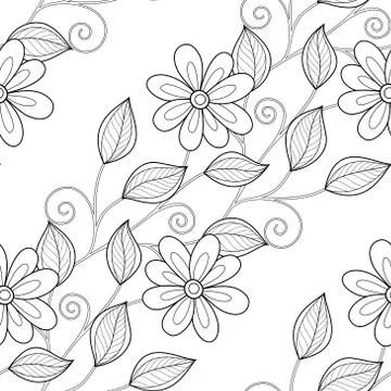 Vector Seamless Monochrome Floral Pattern Stock Illustration