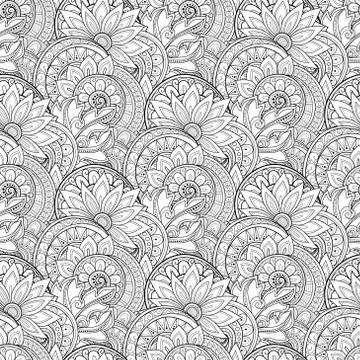 Vector Seamless Monochrome Floral Pattern Stock Illustration
