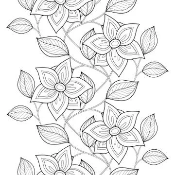 Vector Seamless Monochrome Floral Pattern Stock Illustration