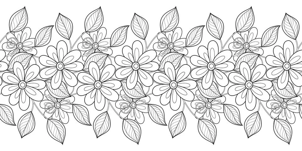 Vector Seamless Monochrome Floral Pattern Stock Illustration