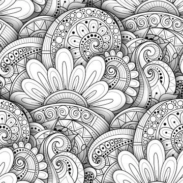 Vector Seamless Monochrome Floral Pattern Stock Illustration