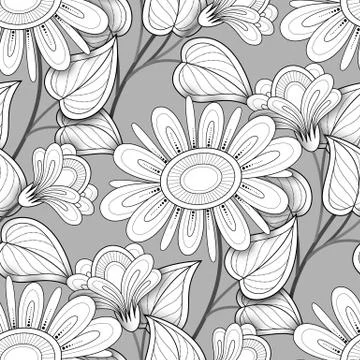 Vector Seamless Monochrome Floral Pattern Illustrazione stock