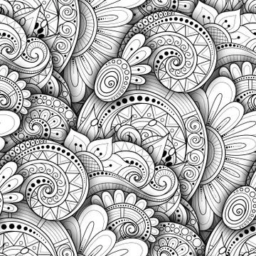 Vector Seamless Monochrome Floral Pattern Stock Illustration