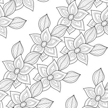 Vector Seamless Monochrome Floral Pattern Illustrazione stock