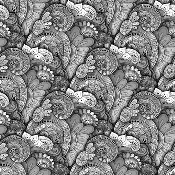 Vector Seamless Monochrome Floral Pattern Stock Illustration